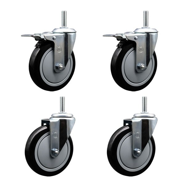 Service Caster 5 Inch Black Polyurethane Swivel 34 Inch Threaded Stem Caster Set 2 Total Lock Brakes SCC-TSTTL20S514-PPUB-BLK-34212-2-S-2 - main